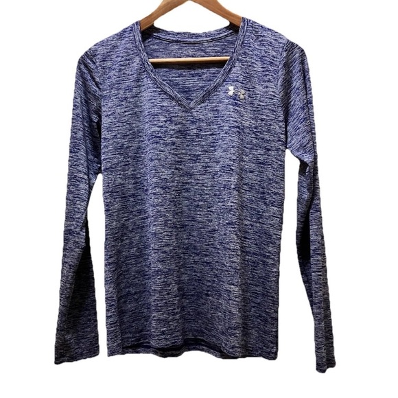 Under Armour Shirt Womens Medium Purple Long Sleeve HeatGear V-Neck Activewear - Picture 1 of 2